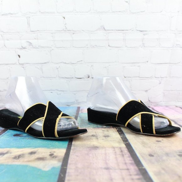 VTG Daniel Green Black Velvet Criss Cross Low Wedge Sandals 7 - Picture 3 of 9